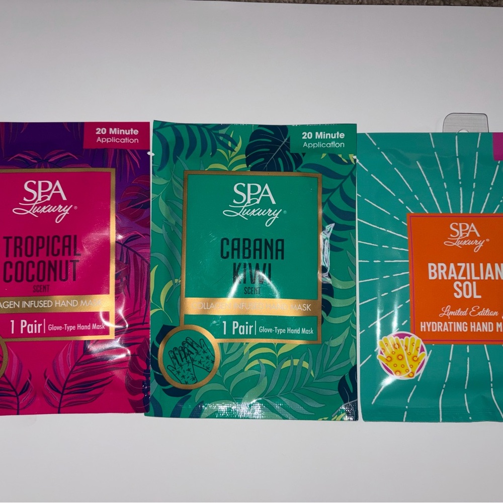 Set of 3 Spa Luxury Hand Masks: Brazilian Sol, Cabana Kiwi & Tropical Coconut